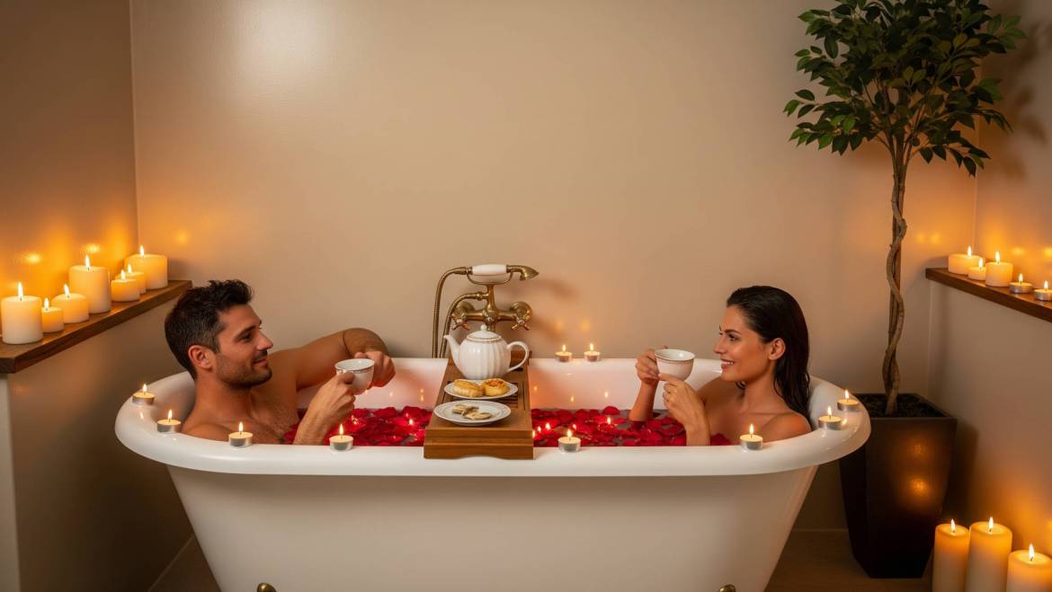 Bathtub Massage Couple & Flower Bath