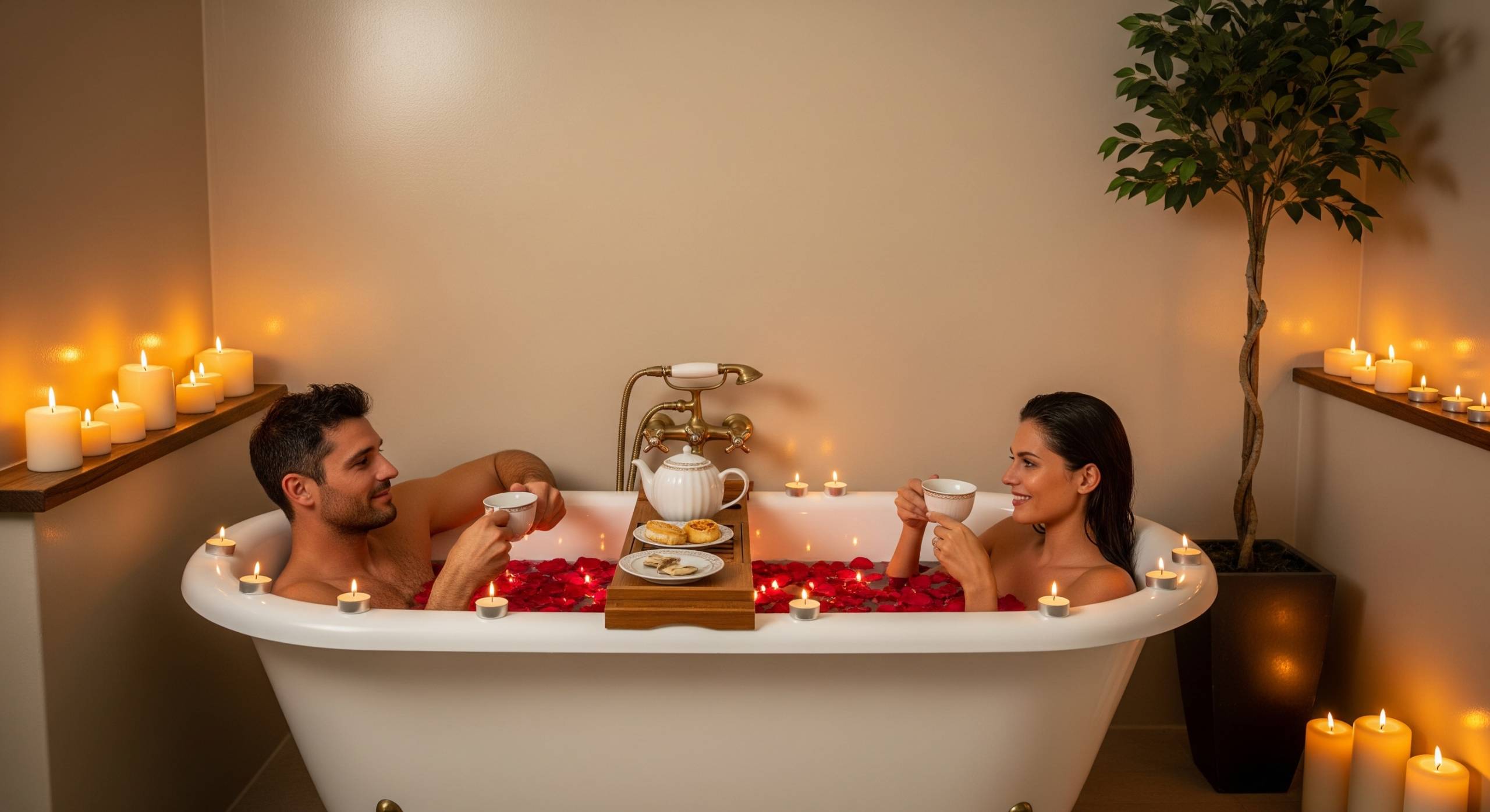 Bathtub Massage Couple & Flower Bath